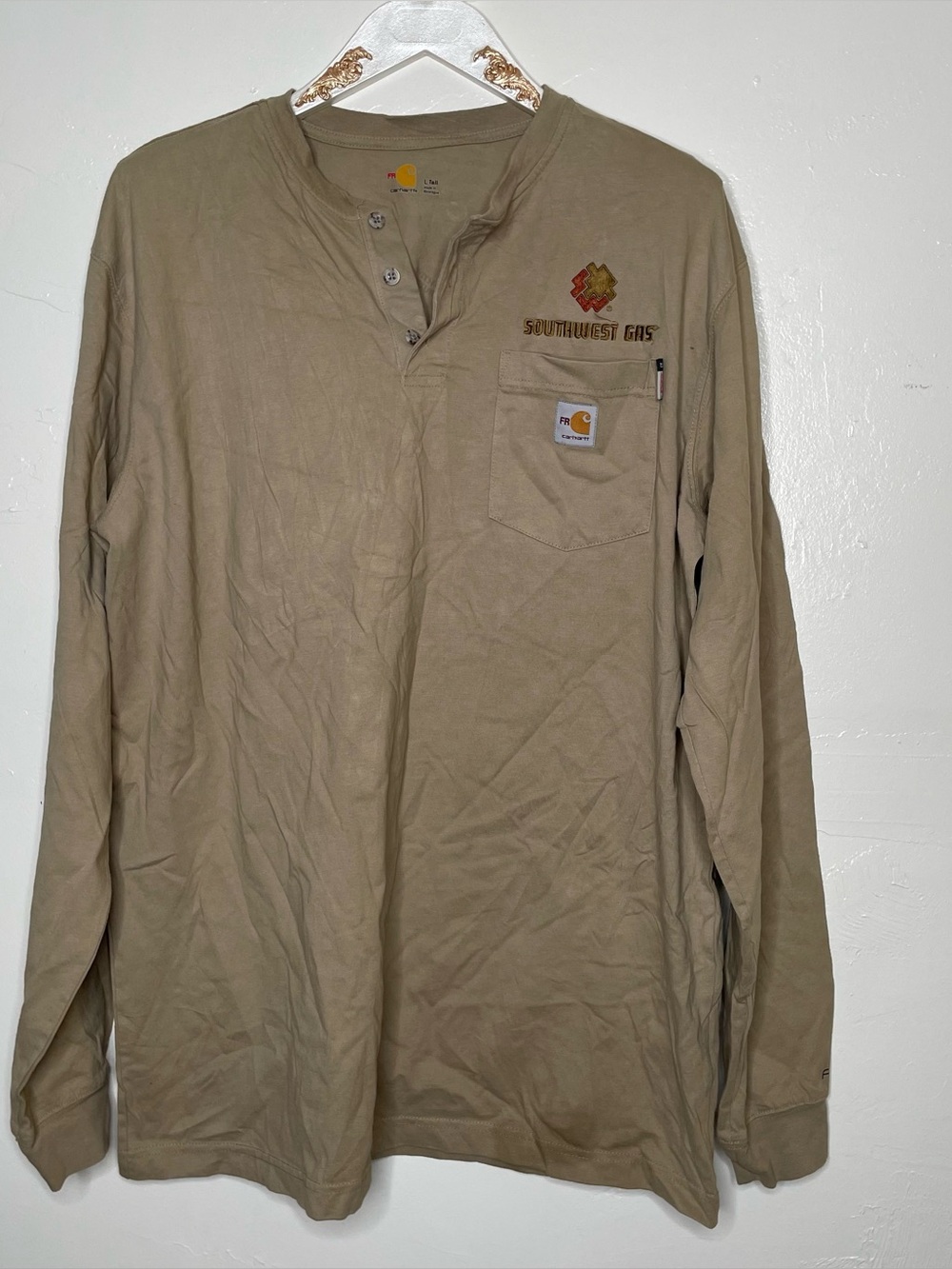 CARHARTT CAT 2 BEIGE LONG SLEEVE WORK SHIRT SZ LARGE TALL